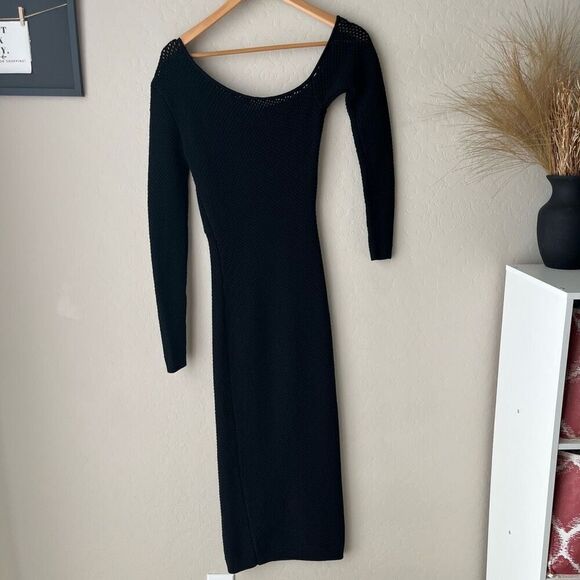Ronny Kobo‎ Dress Black One Shoulder Cut Out Crochet Knit Midi Dress Size S - Picture 8 of 11